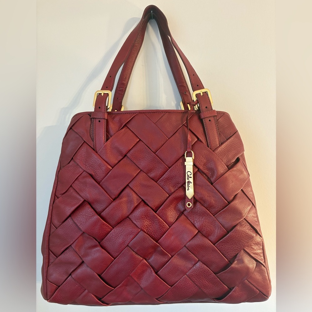 Cole Haan Prudence Braided Leather Tote Bag Merlot